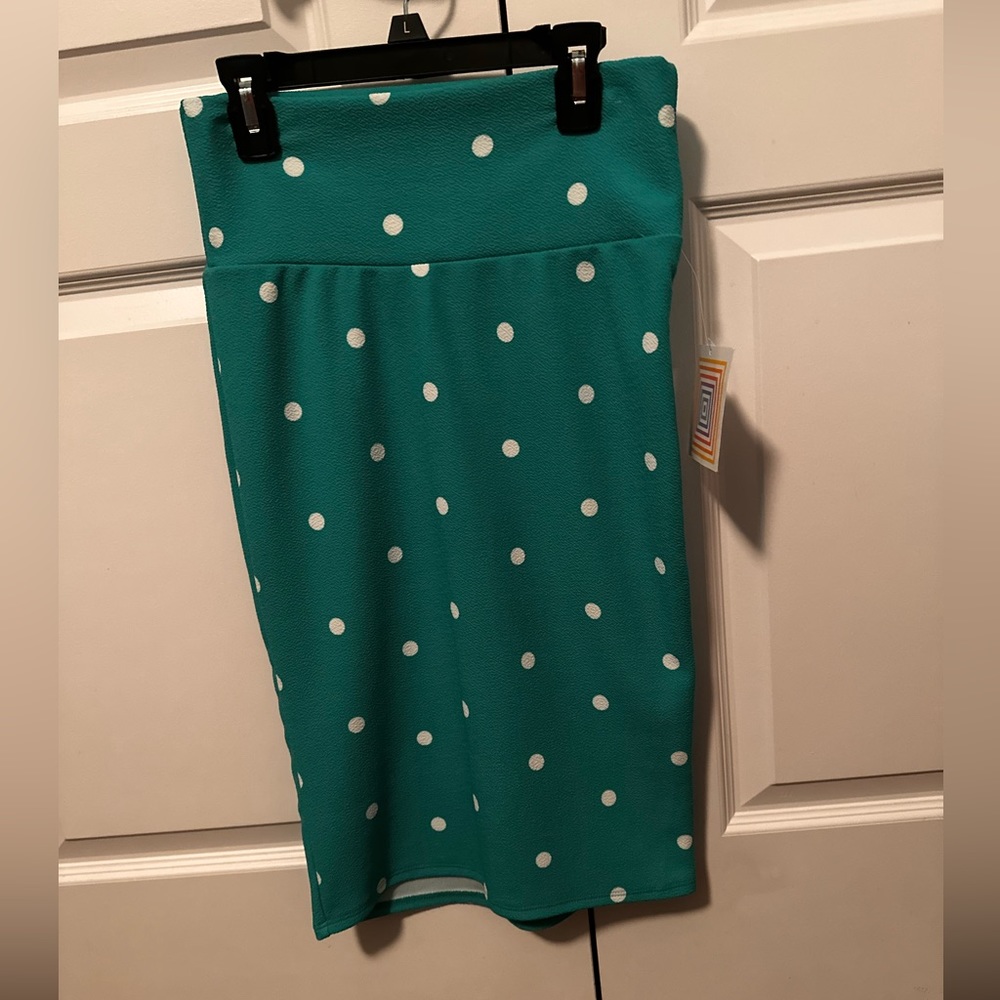 Lularoe Cassie Midi Skirt Size X-Small Teal with white polka dots